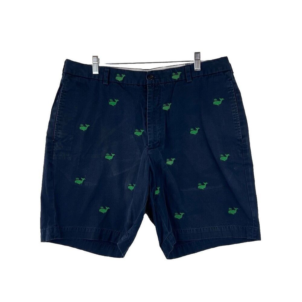BROOKS BROTHERS Preppy Kelly Green Whale Embroidered Navy‎ Bermuda Shorts Sz 38